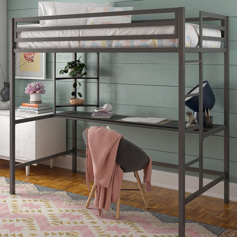 Novogratz Maxwell Metal Loft Bed with BuiltinDesk by Novogratz